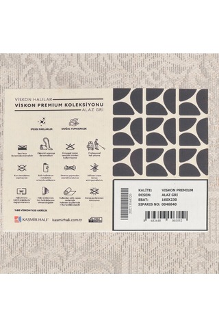 Kaşmir Halı Viskon Premium Alaz Gri 120X180 CM Salon Mutfak Halısı Yolluk Kilim
