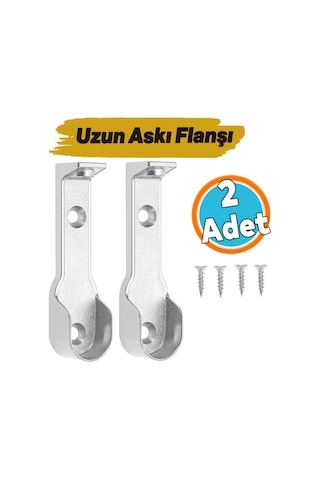 2 Adet Uzun Askı Flanşı Dolap Boru Sabitleme Kıyafet Elbise Askı Flanş Aparatı Krom 70 Mm Diğer