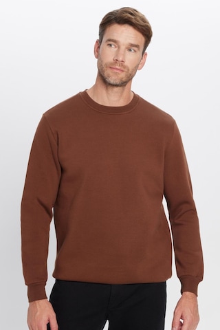 Tudors Unisex Relax Fit Rahat Kesim Pamuklu 3 İplik İçi Polarlı Basic Kahverengi Bisiklet Yaka Sweatshirt-31940 Kahverengi