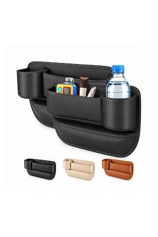 Microcase İçecek Bölmeli Oto Araç Koltuk Yanı Eşya Düzenleyici Organizer 2in1 Sağ Sol Set Al7014 Siyah