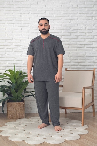 Erkek Kısa Kollu Büyük Beden Battal Pamuklu Pijama Takımı Gri