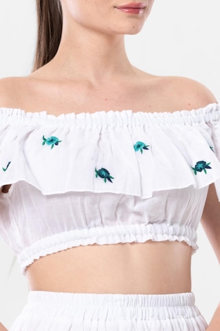 Eliş Şile Bezi Lavinya Vual Lastik Detaylı Nakışlı Yazlık Crop Bluz Beyaz Byz-beyaz Beyaz