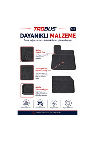 Trobus Peugeot Partner Panelvan 2019+ Araca Özel 2 Parça 2d Havuzlu Paspas