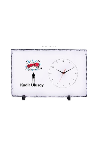 Kişiye Özel Dikdörtgen Doğal Taş Masa Saati 25x38 Cm İsim Baskılı Dekoratif Saat Çok Renkli