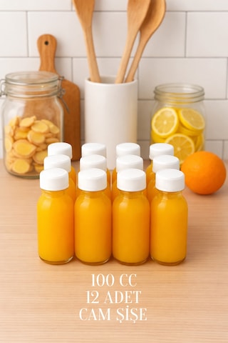 12 Adet 100 Ml Kilitli Beyaz Kapaklı Şeffaf Detox Shot Şişesi 100 Cc Ginger Şat Beyaz Cam Şişe Şeffaf - Siyah