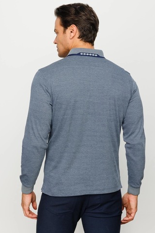 Desen Triko Erkek Polo Yaka Kare Desenli Uzun Kollu Sweatshirt Füme Füme