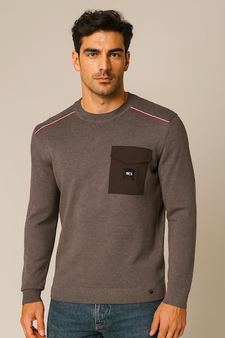 Erkek Triko Bisiklet Yaka Cep Detaylı Gri 3753 Gri