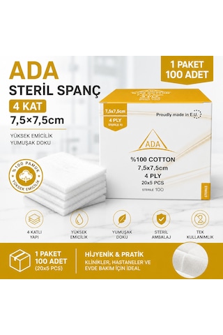 Ada Steril Spanç 4 Kat 7,5 7,5cm 100'Lü 12 Paket