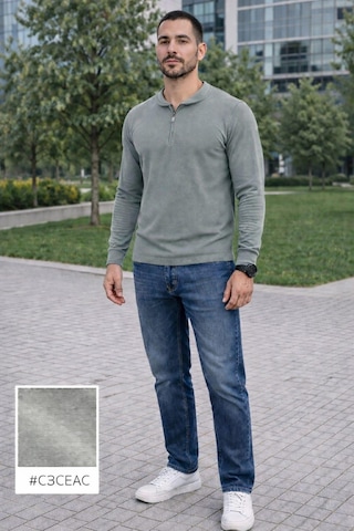 Alexandergardi Hakim Yaka Yarım Fermuarlı Erkek Sweatshirt Gri
