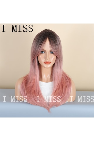 Degrade Pembe Mikro Bukle Moda Kadın Doğal Sentetik Peruk