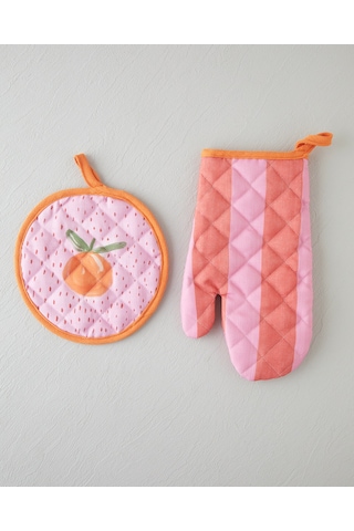 English Home Summer Orange Polyester 2'li Mutfak Seti 17x30 Cm + 20x20 Cm Kırmızı-pembe Kırmızı-pembe