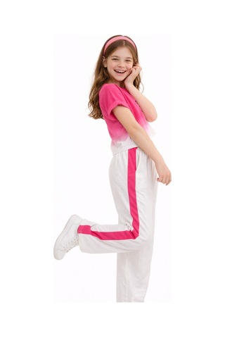 İrem Kız Çocuk You Cute Yazılı Pembe Çift Renk Tişört Yanı Şeritli Pantolonlu İkili Takım