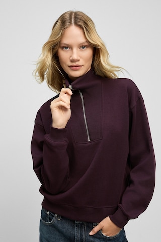 Grimelange Endora Kadın Yumuşak Polarlı Kumaşlı Yakası Fermuarlı Regular Bordo Sweatshirt Bordo
