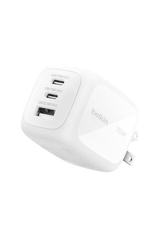 Belkin Wch018hqwh Boostcharge Pro 3-port Gan 70w Seyahat Kitli Ultra Hızlı Şarj Adaptörü Beyaz