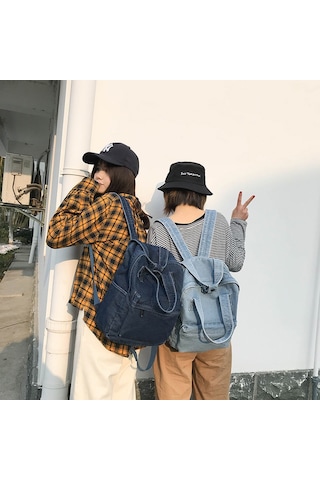 Lemestar Kadınlar İçin Klasik Mavi Jean Sırt Çantası - Üniversite Stili, Dayanıklı Kumaş, Basit Ve Uygun Öğrenci Çantası MAvi