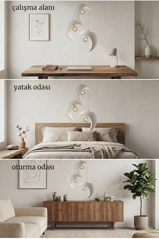 3 Lü Beyaz Hilal Sarkıt Avize - Dekoratif Modern Tasarım E27 Duy Lamba - Ayarlanabilir Boy Antre Aydınlatma