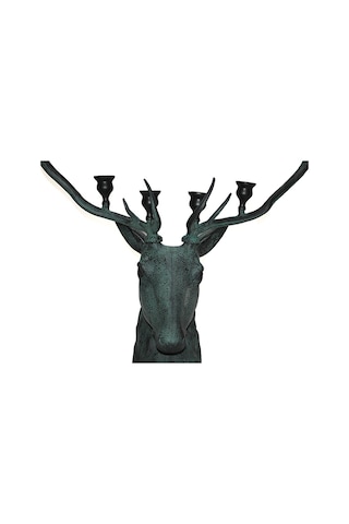 Metal Geyik Büstü Şamdan 136 Cm Renkli
