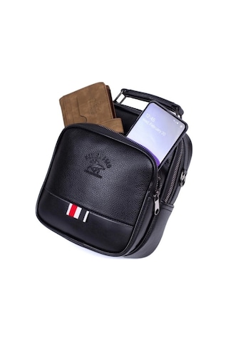 Strong Suni Deri Erkek El Çantası , Çapraz Askılı Omuz Çantası Np2040 Siyah