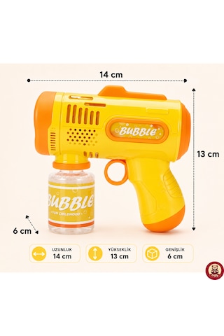 Oyuncak Işıklı Otomatik Köpük Tabancası Bubble Gun 5000+ Köpük Çocuklar İçin Sarı Renk