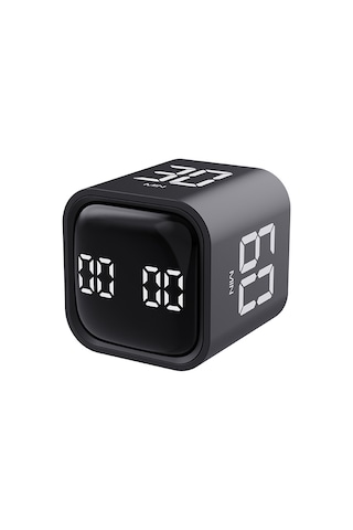 Dijital Şarjlı Pomodoro Zamanlayıcı Küp Flip Timer Öğrenci Ders Çalışma Saati, Mutfak Kronometresi Siyah