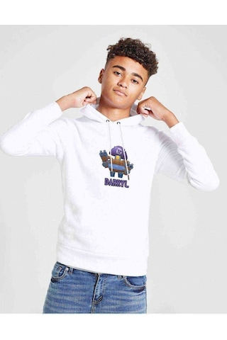 Tshirthane Brawl Stars - Darryl Baskılı Unisex Çocuk Kapüşonlu Beyaz Sweat Beyaz