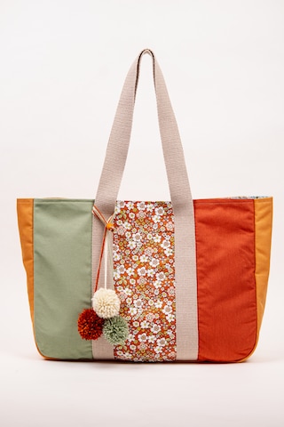 Fabric Craft Bag Omuz Çantası Kadın Duck Kumaş Desenli Büyük Boy Günlük Çanta Turuncu - Yeşil