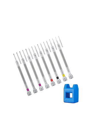 Leasetake Mikro Hassas Mücevher Tornavidası 0.6-1.6mm 8 Parça Saat Tornavidası Seti 8 Ekstra Yedek Bıçakla