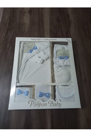 Petite Ponponbaby 10 Lu Hastaane Çıkışı Seti Kraliçe Taçlı İncili Beyaz - Mavi