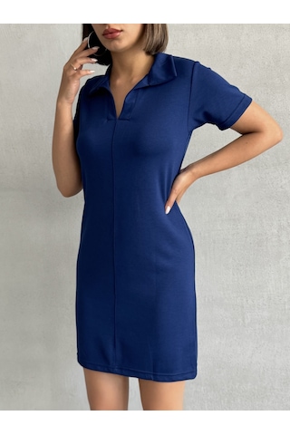 Kadın Polo Yaka Soft Touch Elbise Lacivert