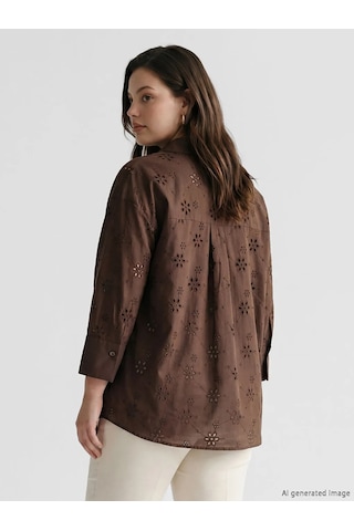 Lc Waikiki Kahverengi Ajurlu Oversize Kadın Gömlek