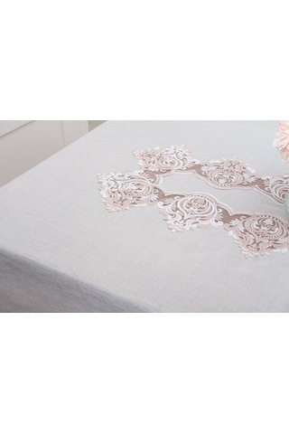 Finezza Laura Lüx Dantelli Simli Keten Kumaş Bej Masa Örtüsü  160x220 cm-1474