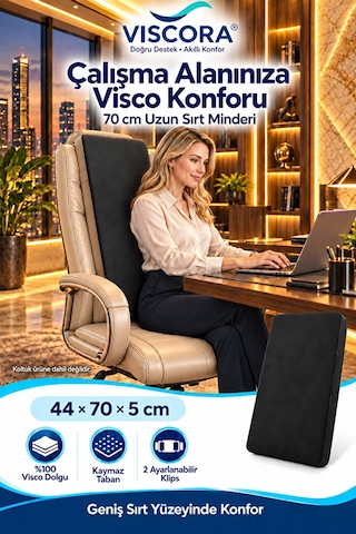 Visco Uzun Sırt Destek Minderi Müdür Ve Ofis Koltuğu İçin 70 Cm Sırt Yastığı