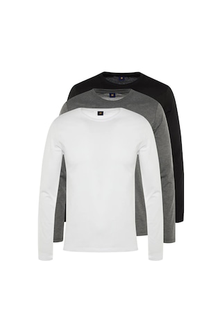 Fabio Cassani Classics Regular Fit Bisiklet Yaka Uzun Kollu Erkek Tişört 3'lü - Beyaz - Gri - Siyah