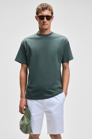 Grimelange FEON Erkek Oversize Geniş Kesim %100 Organik Pamuk Kalın Dokulu Yuvarlak Yaka Koyu Yeşil T-Shirt