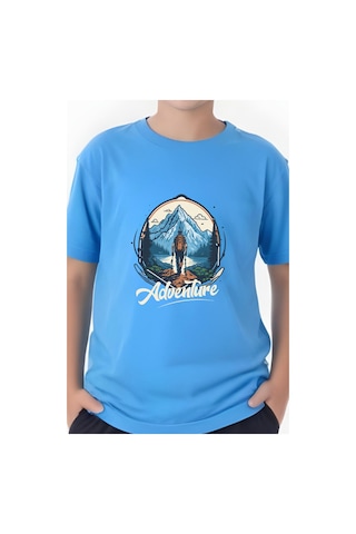 Panios Kids Adventure Baskılı Erkek Çocuk Yuvarlak Yaka Kısa Kollu T-shirt Mavi