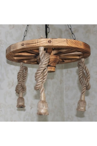 Otantik Çarşı Ahşap Halatlı Teker Avize 50 Cm. 3'lü