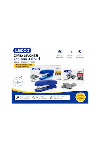 Lacco 24/6 Zımba Makinesi Ve Zımba Teli Seti 1 Zımba Makinesi 1 Kutu 24/6 Zımba Teli Dayanıklı Metal Mekanizma