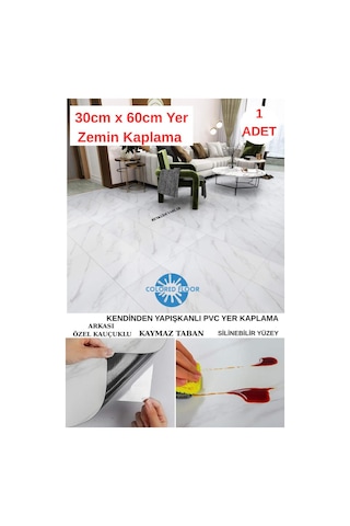30cm X 60cm 1 Adet Yapışkanlı Colored-605 Floor Pvc Panel Yer Zemin Kaplama Paneli Arkası Kauçuklu