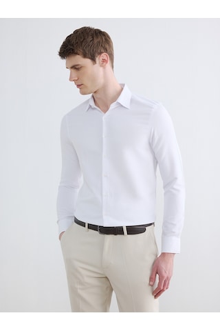 Lcw Busıness Beyaz Slim Fit Armürlü Erkek Basic Gömlek