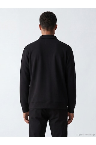 Lcw Vision Siyah Polo Yaka Erkek Fermuarlı Sweatshirt