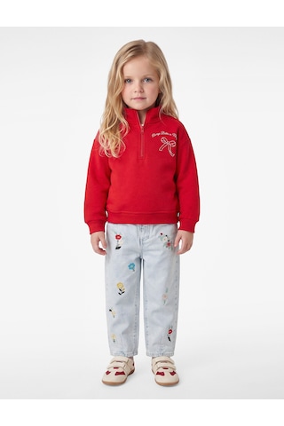 Koton Fiyonk Baskılı Şardonlu Uzun Kollu Fermuarlı Yaka Sweatshirt Kırmızı 7wmg10094ak