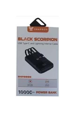 Snapmax Snp-3006 10.000 Mah Hızlı Şarj Led Göstergeli 3in1 Dahili Kablolu Powerbank Siyah