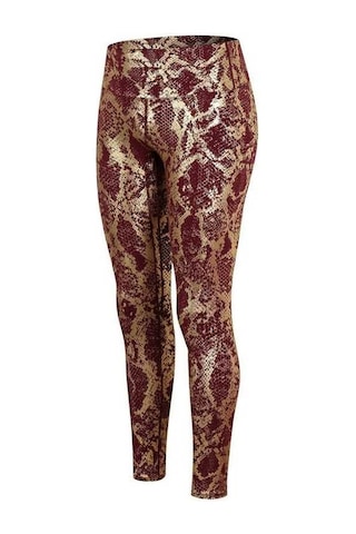 Fortunelane Kadınlar İçin Yüksek Bel Vücut Şekillendirici Yoga Taytları, Sudu Emici, Hızlı Kuruyan, Bronz Renkli Yılan Desenli, 9 Bordo