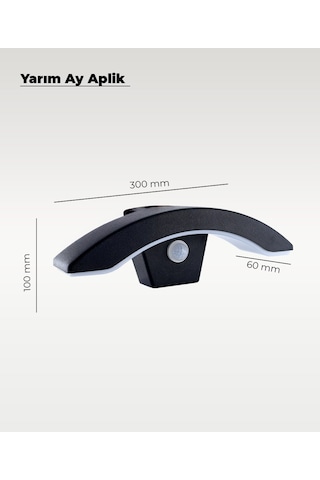 Siyah Sensörlü Led Yarım Ay Aplik 3200k Sarı Işık Siyah