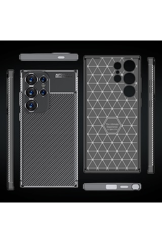 Samsung Galaxy Uyumlu S24 Ultra Kılıf Kamera Korumalı Karbon Desenli