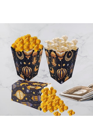 6lı Ramazan Temalı Patlamış Mısır, Şeker Kutusu, Hediye Popcorn, İkram Kutusu, 6x6x11 Cm, Lacivert Lacivert