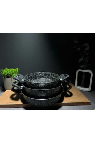 Dayanıklı Siyah Granit 3 Lü Tava Seti 20-22-24 Cm Isıya Dayanıklı, Şık Tasarım Siyah