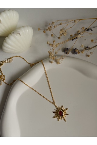 Handmade Pirinç Üzeri Altın Kaplama Kuzey Yıldızı Kadın Kolye-kahverengi Sevgiliye Hediye Altın