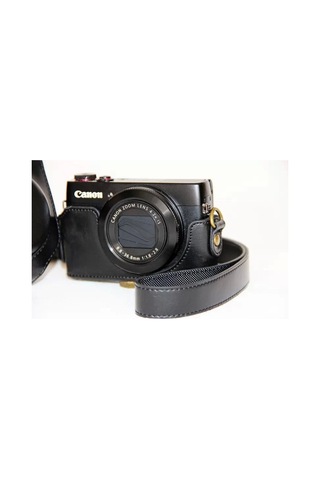 Butu Canon G7x İçin Omuz Askılı Koruyucu Deri Kamera Kılıfı - Siyah