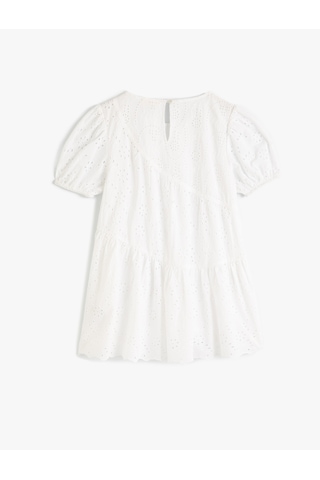 Koton Elbise Fistolu Kısa Kollu Yuvarlak Yaka Pamuklu Beyaz 4skg80050aw Beyaz